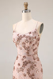 Rose scintillante en sirène dorée, lacet dans le dos, longue robe de bal avec paillettes