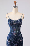 Robe longue de bal de bal brodée en corset bleu transparent avec dentelle dans le dos