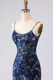 Robe longue de bal de bal brodée en corset bleu transparent avec dentelle dans le dos