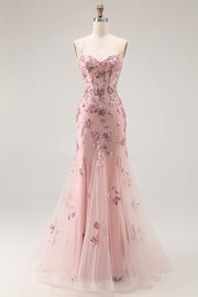 Blush Sirène Corset Applique Robe de Bal Longue avec Perles