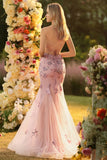 Corset transparent violet à perles perlées et longue robe de bal avec dentelle dans le dos