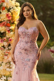 Corset Sirène à blush perlé et longue robe de bal grande taille avec paillettes