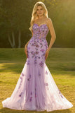 Corset transparent violet à perles perlées et longue robe de bal avec dentelle dans le dos
