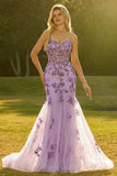 Corset transparent violet à perles perlées et longue robe de bal avec dentelle dans le dos