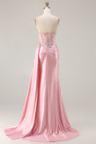 Corset perlé de sirène vert, longue robe de bal en satin avec drapé latéral