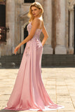 Corset perlé de sirène vert, longue robe de bal en satin avec drapé latéral