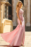 Corset perlé de sirène vert, longue robe de bal en satin avec drapé latéral
