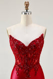 Corset de bal satin en satin bleu royal sans buses, longue robe de bal avec fente