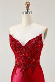 Corset de bal satin en satin bleu royal sans buses, longue robe de bal avec fente