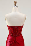 Corset de bal satin en satin bleu royal sans buses, longue robe de bal avec fente