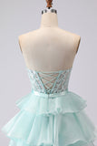 Corset sans anneaux à perles perlés vert A Line longue robe de bal en dentelle