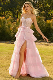 Corset de bal long à volants Pink Sweetheart A-Line avec fente