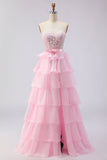 Corset rose à étages à étages à niveaux Corset A avec perles et robe de bal avec fente