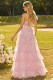 Corset de bal long à volants Pink Sweetheart A-Line avec fente