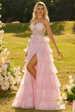 Corset de bal long à volants Pink Sweetheart A-Line avec fente