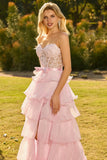 Corset de bal long à volants Pink Sweetheart A-Line avec fente