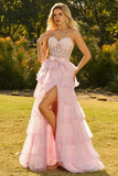 Corset de bal long à volants Pink Sweetheart A-Line avec fente