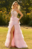 Corset de bal long à volants Pink Sweetheart A-Line avec fente