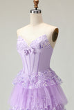 Sweetheart Une ligne corset violet à volants longue robe de bal avec paillettes