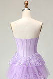 Sweetheart Une ligne corset violet à volants longue robe de bal avec paillettes
