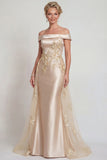 Robe de la mère de la mariée en satin appliquée au champagne