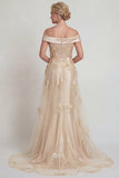 Robe de la mère de la mariée en satin appliquée au champagne