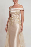 Robe de la mère de la mariée en satin appliquée au champagne