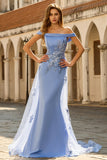Robe de la mère de la mariée en applique gris-bleu-bleu avec des paillettes