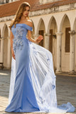 Robe de la mère de la mariée en applique gris-bleu-bleu avec des paillettes