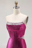 Corset de merée perlée en fuchsia métallique longue robe de bal bustière