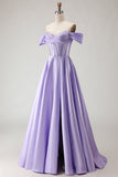 Robe de bal longue corset violette perlée aux épaules décollées