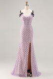 Corset perlé de sirène lilas avec paillettes et longue robe de bal avec fente