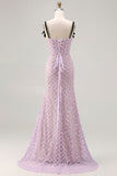 Corset perlé de sirène lilas avec paillettes et longue robe de bal avec fente