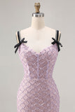 Corset perlé de sirène lilas avec paillettes et longue robe de bal avec fente