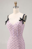 Corset perlé de sirène lilas avec paillettes et longue robe de bal avec fente