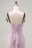 Corset perlé de sirène lilas avec paillettes et longue robe de bal avec fente