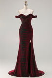 Robe longue de bal en corset rouge noir corset dénudé avec fente