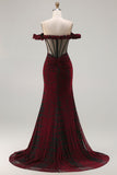 Robe longue de bal en corset rouge noir corset dénudé avec fente