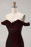 Corset de bal noir rouge sirène grande taille à épaules décalés, robe de bal longue avec fente