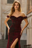 Robe longue de bal en corset rouge noir corset dénudé avec fente