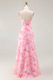 Robe maxi trapèze à col bénitier floral rose avec fente
