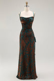 Robe de bal longue en velours velours Burnout vert foncé