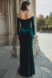 Robe de demoiselle d’honneur maxi froncée épaule épaule foncé avec fente