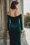 Robe de demoiselle d’honneur maxi froncée épaule épaule foncé avec fente