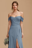 Twilight Long Une Ligne Épaule Dénudée Robe de demoiselle d’honneur avec fente
