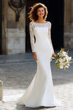 Robe de mariée en mousseline de soie blanche sirène à manches longues avec dentelle