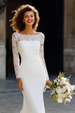 Robe de mariée en mousseline de soie blanche sirène à manches longues avec dentelle