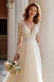 Ivoire col V dentelle trapèze appliqué tulle court traîne robe de mariée