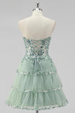 Dusty Sage Robe bustier à plusieurs niveaux une ligne de cocktail