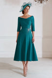 Robe midi mère de la mariée vert paon une ligne avec demi-manches